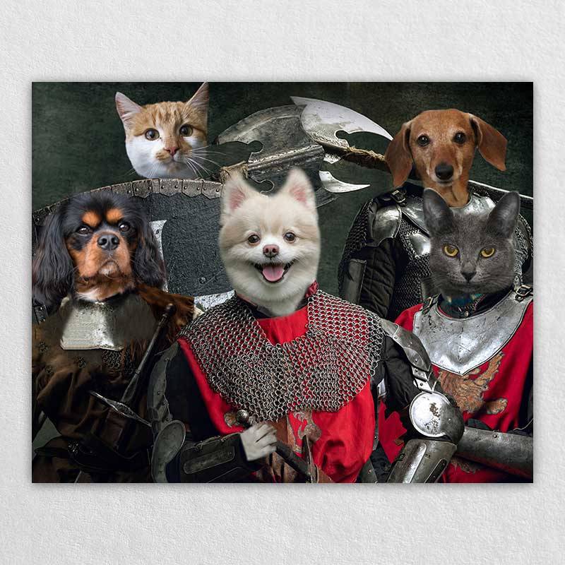 Warrior Family Portrait Of Animals Pet On Canvas