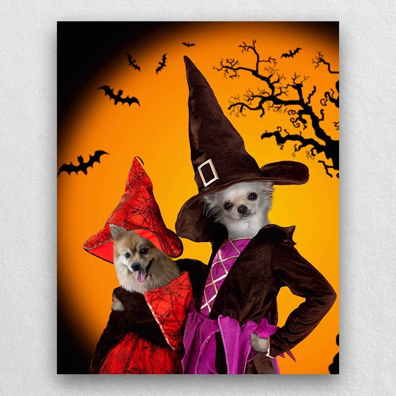 Portrait Of Your Pets In Halloween Witch Costumes