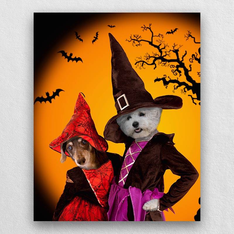 Portrait Of Your Pets In Halloween Witch Costumes