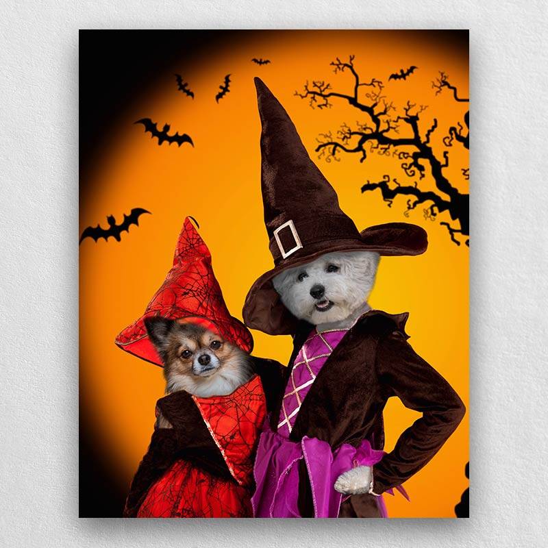 Portrait Of Your Pets In Halloween Witch Costumes