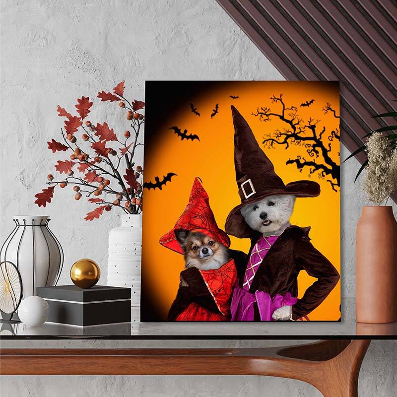 Portrait Of Your Pets In Halloween Witch Costumes