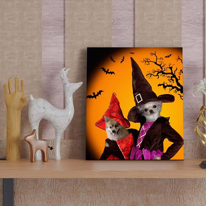 Portrait Of Your Pets In Halloween Witch Costumes