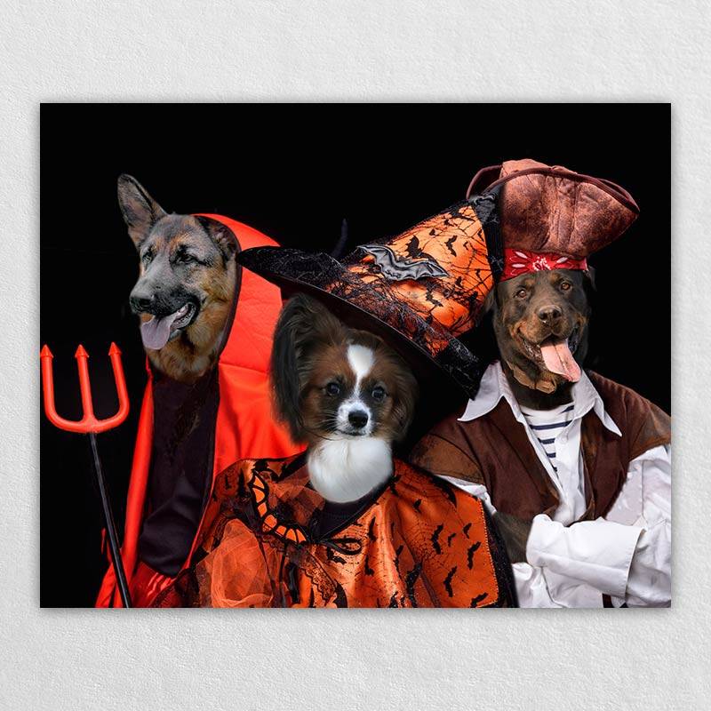 Portrait Of Pets In Halloween Costume Combination