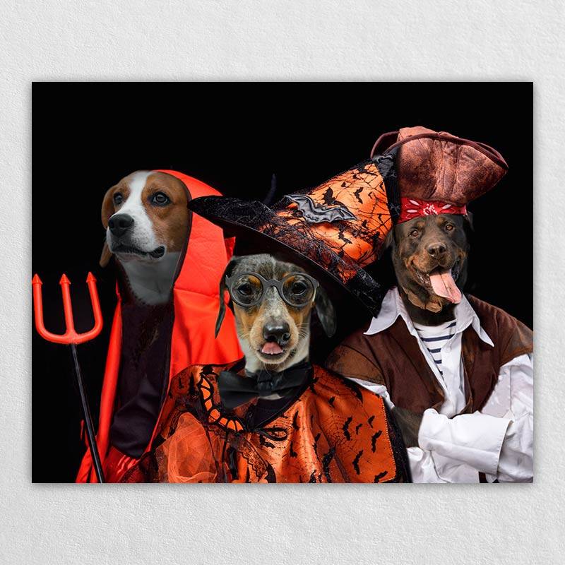 Portrait Of Pets In Halloween Costume Combination