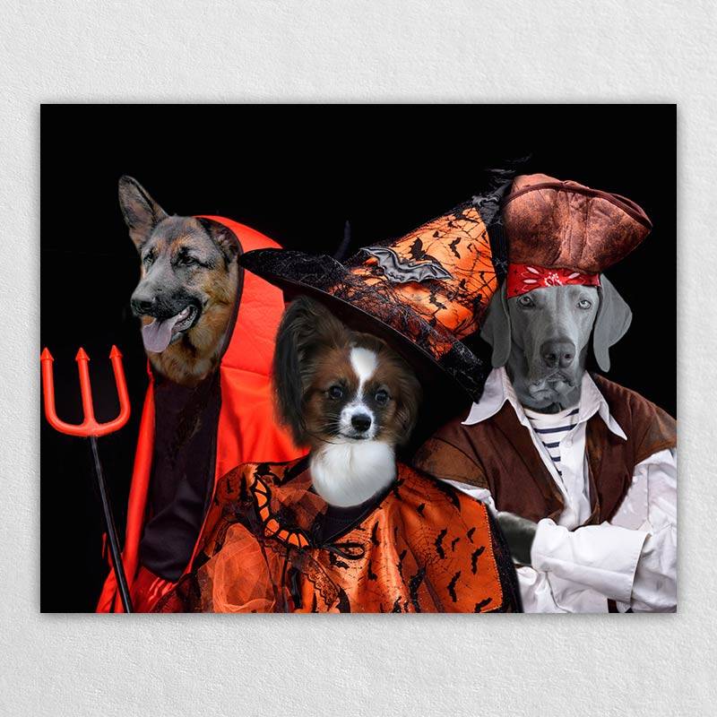 Portrait Of Pets In Halloween Costume Combination