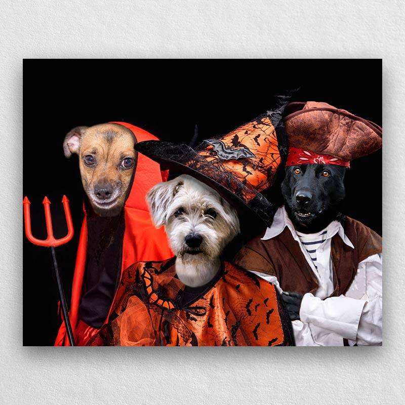 Portrait Of Pets In Halloween Costume Combination