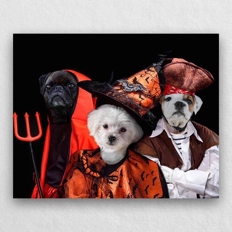 Portrait Of Pets In Halloween Costume Combination