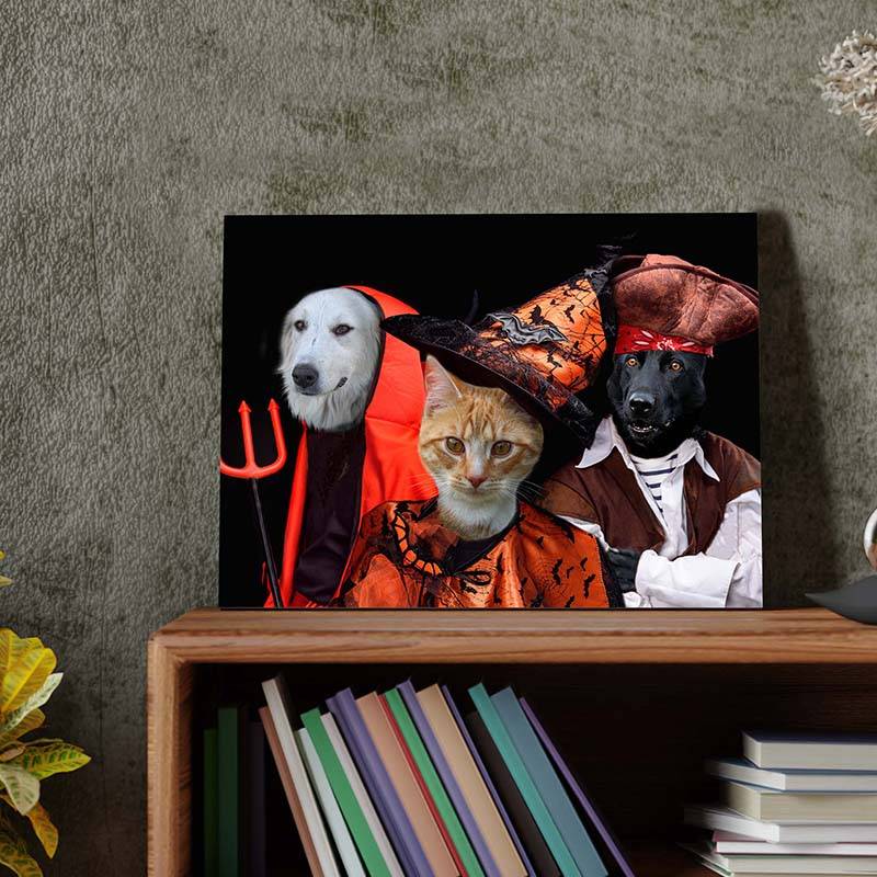 Portrait Of Pets In Halloween Costume Combination