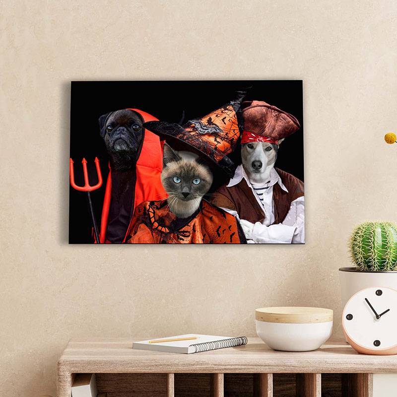 Portrait Of Pets In Halloween Costume Combination