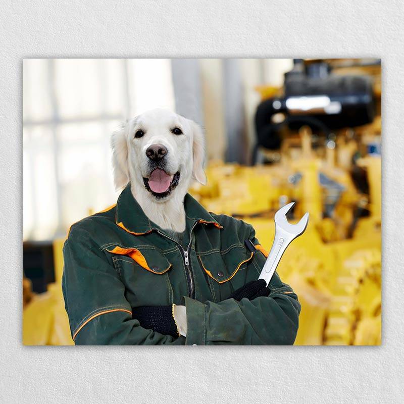 Personalized Factory Worker Machinist Pet Portrait