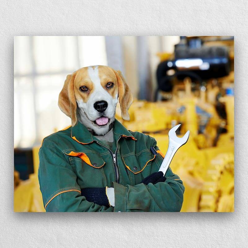 Personalized Factory Worker Machinist Pet Portrait