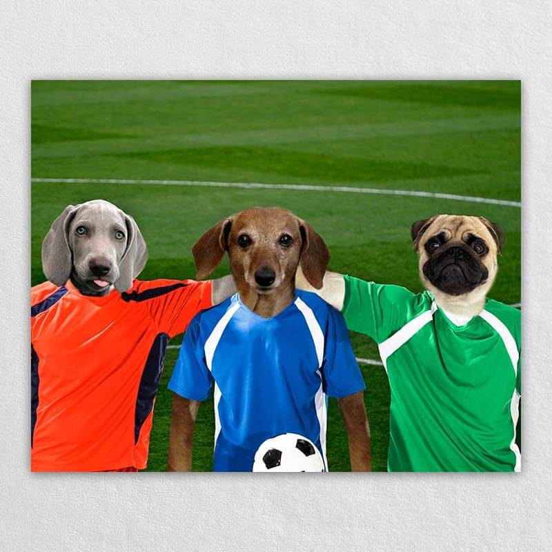 The Soccer Stars On The Green Cat And Dog Art Print