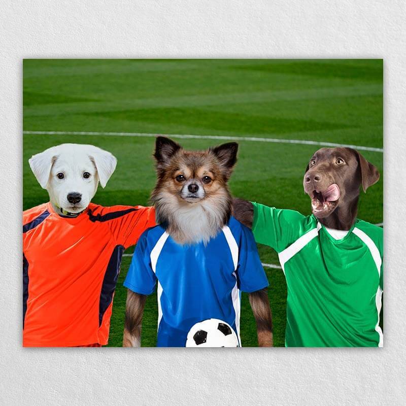 The Soccer Stars On The Green Cat And Dog Art Print