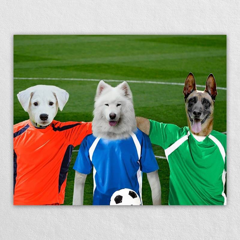 The Soccer Stars On The Green Cat And Dog Art Print