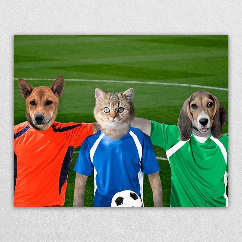 The Soccer Stars On The Green Cat And Dog Art Print