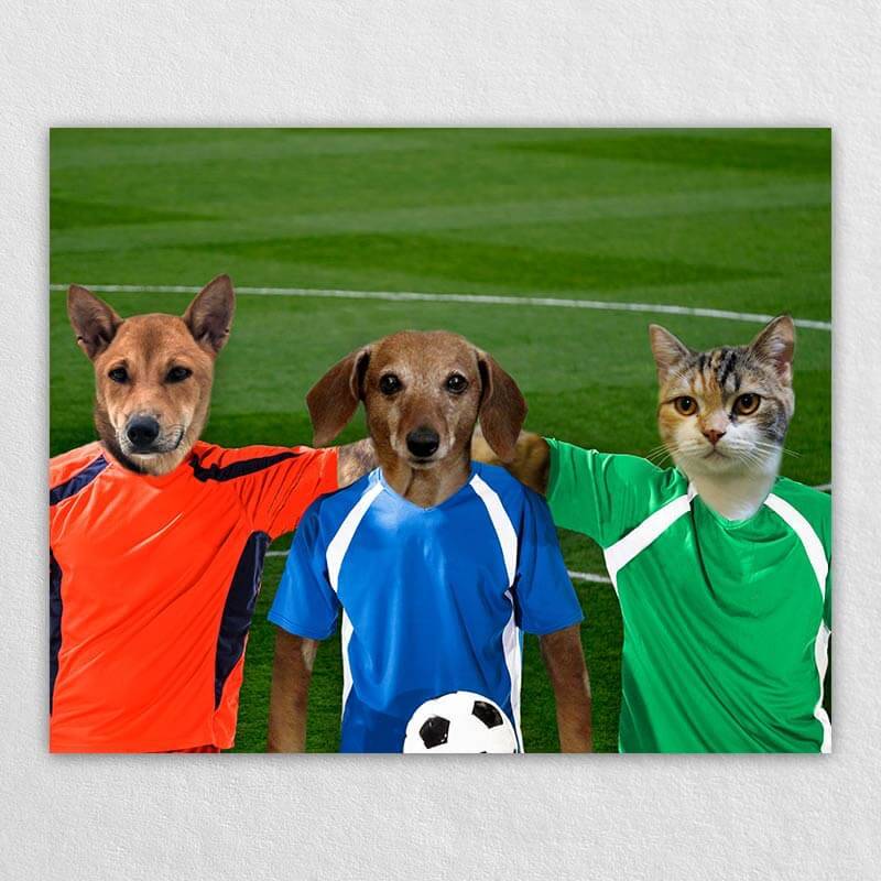 The Soccer Stars On The Green Cat And Dog Art Print