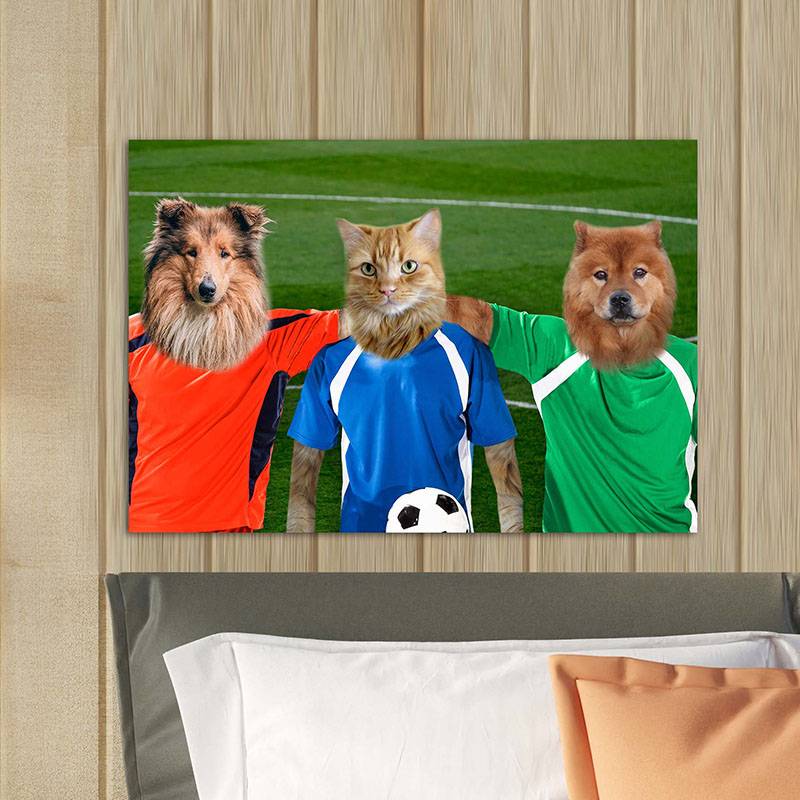 The Soccer Stars On The Green Cat And Dog Art Print