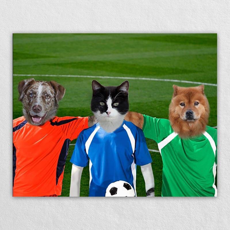 The Soccer Stars On The Green Cat And Dog Art Print