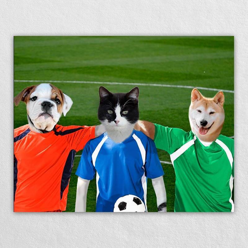 The Soccer Stars On The Green Cat And Dog Art Print