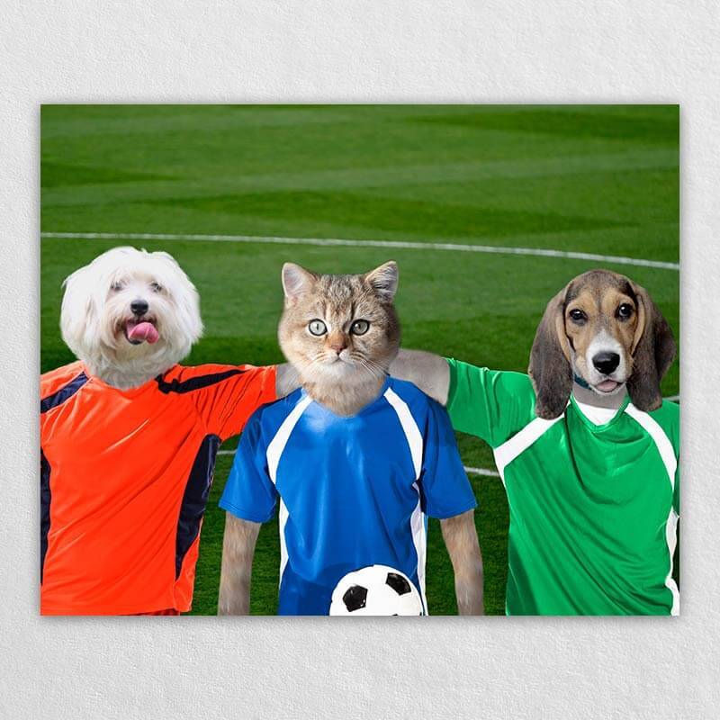 The Soccer Stars On The Green Cat And Dog Art Print