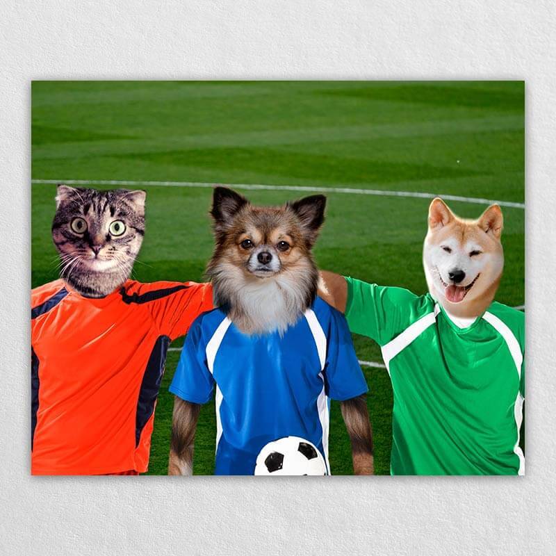 The Soccer Stars On The Green Cat And Dog Art Print