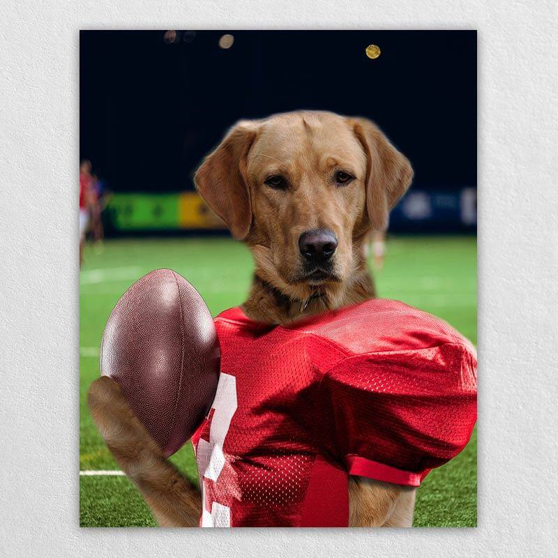 Attractive Football Player Dog Canvas Pet Paintings