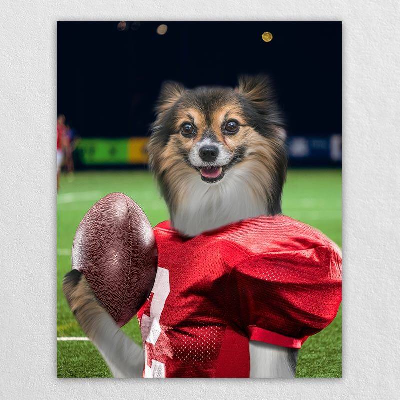 Attractive Football Player Dog Canvas Pet Paintings