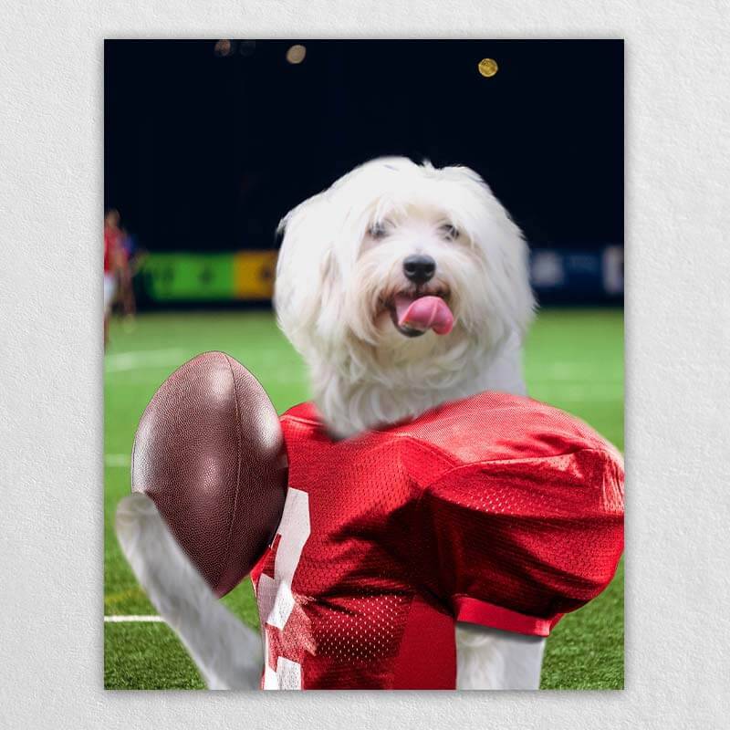 Attractive Football Player Dog Canvas Pet Paintings