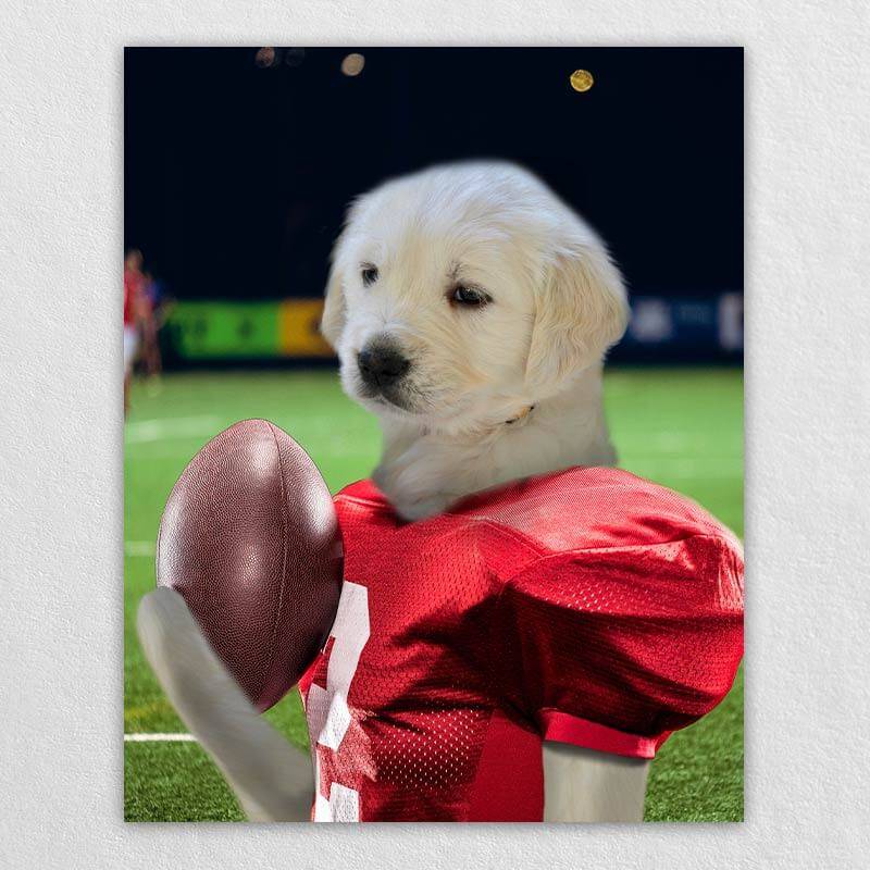 Attractive Football Player Dog Canvas Pet Paintings