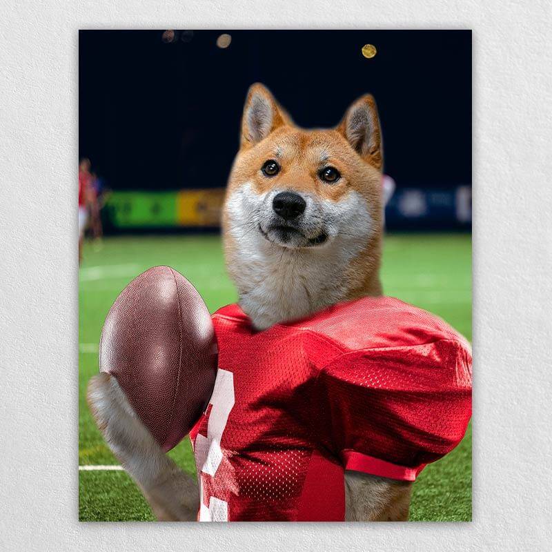 Attractive Football Player Dog Canvas Pet Paintings