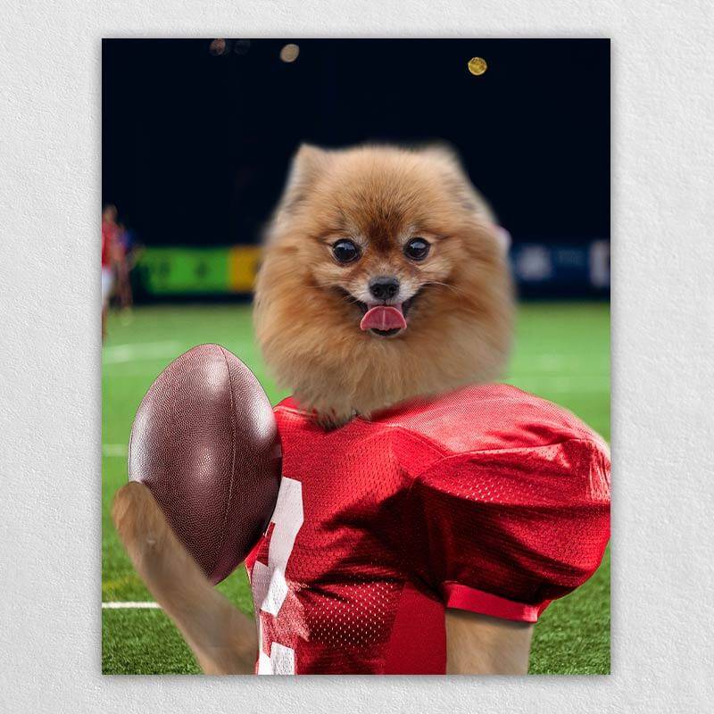 Attractive Football Player Dog Canvas Pet Paintings