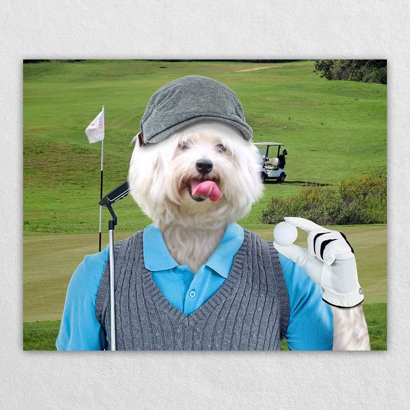 Golfer Dog Oil Painting Hand Painted Pet Portraits