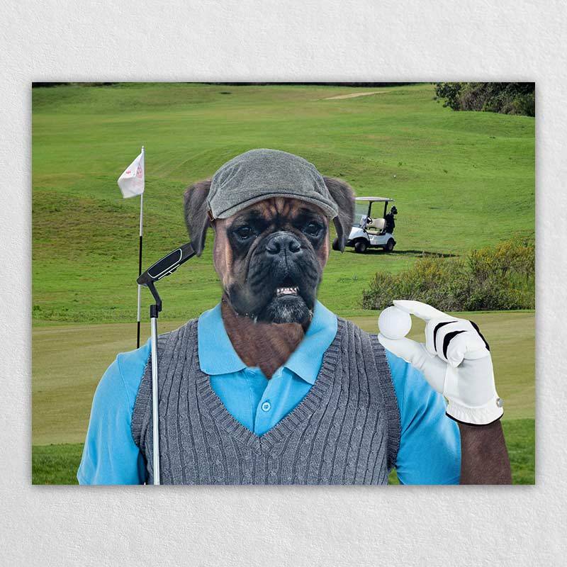 Golfer Dog Oil Painting Hand Painted Pet Portraits