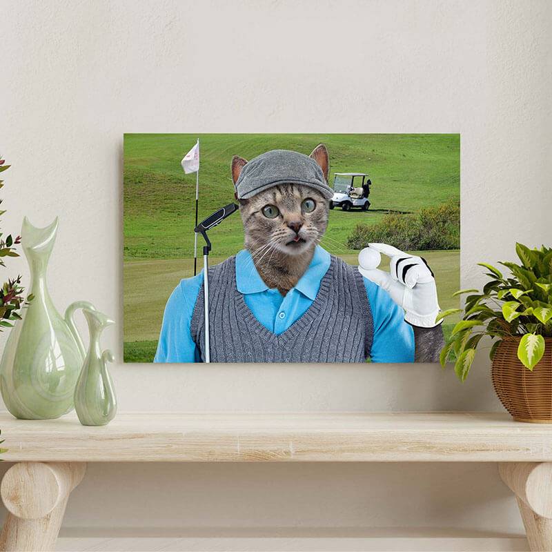 Golfer Dog Oil Painting Hand Painted Pet Portraits