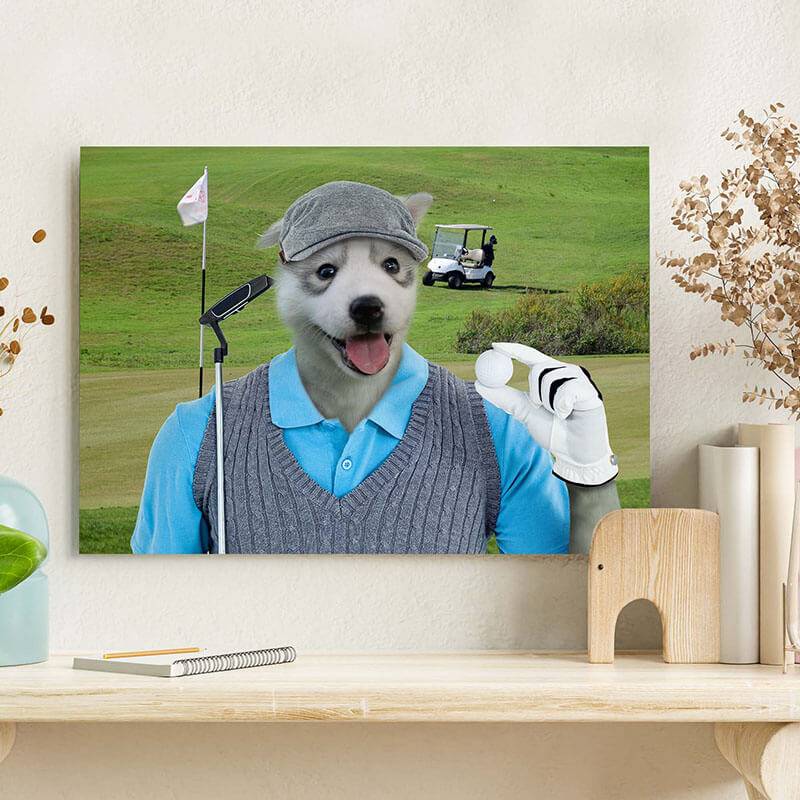 Golfer Dog Oil Painting Hand Painted Pet Portraits