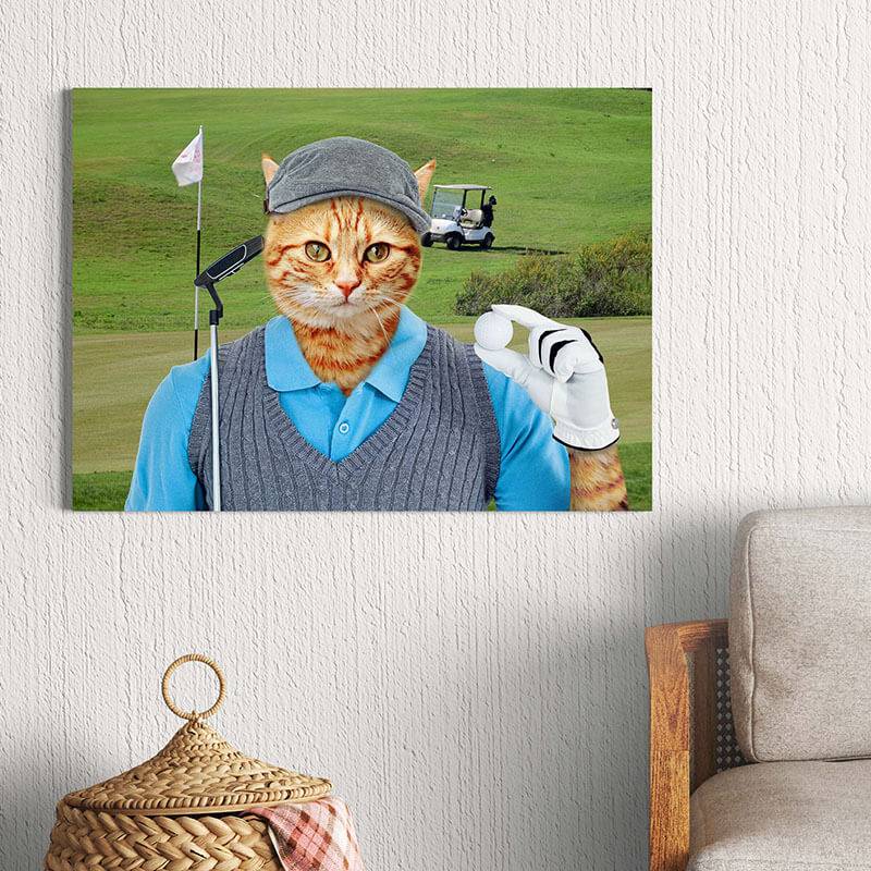 Golfer Dog Oil Painting Hand Painted Pet Portraits