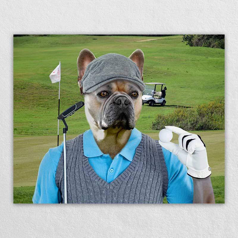 Golfer Dog Oil Painting Hand Painted Pet Portraits