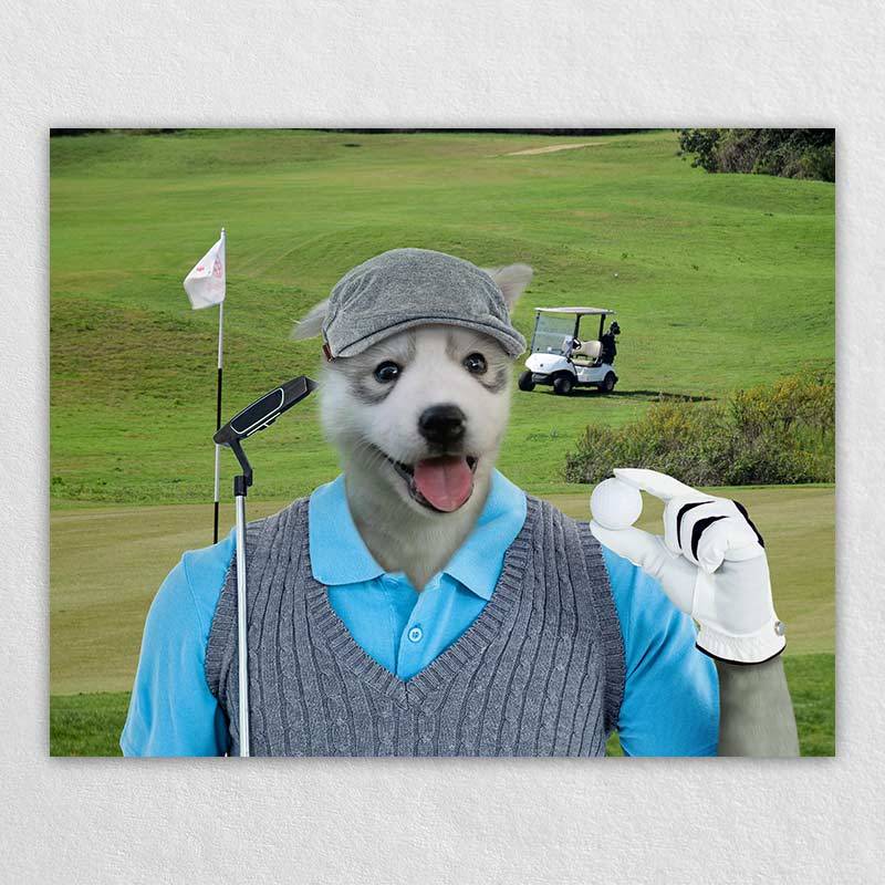 Golfer Dog Oil Painting Hand Painted Pet Portraits