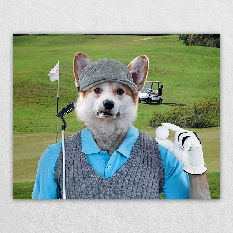 Golfer Dog Oil Painting Hand Painted Pet Portraits