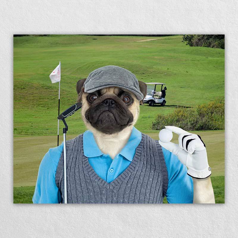 Golfer Dog Oil Painting Hand Painted Pet Portraits