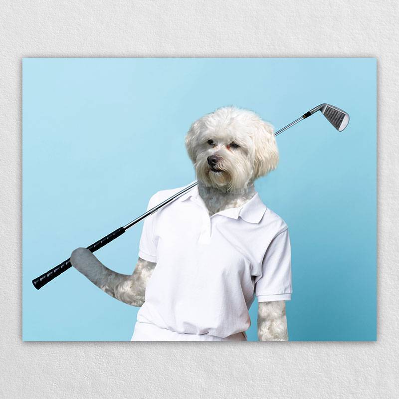 Play Golf Cute Pet Art Dog Prints On Canvas