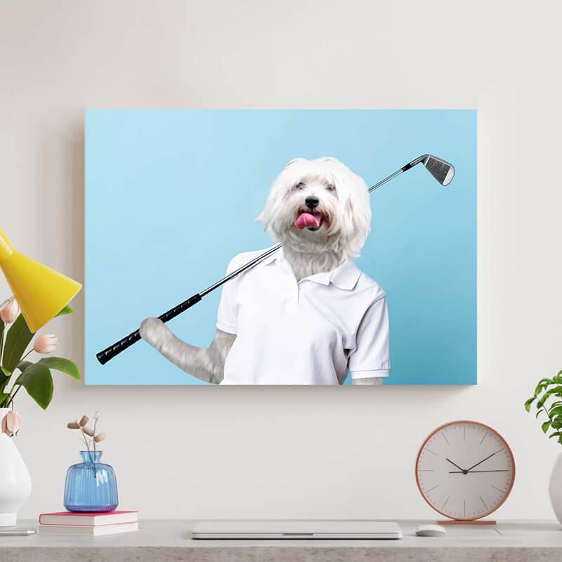 Play Golf Cute Pet Art Dog Prints On Canvas