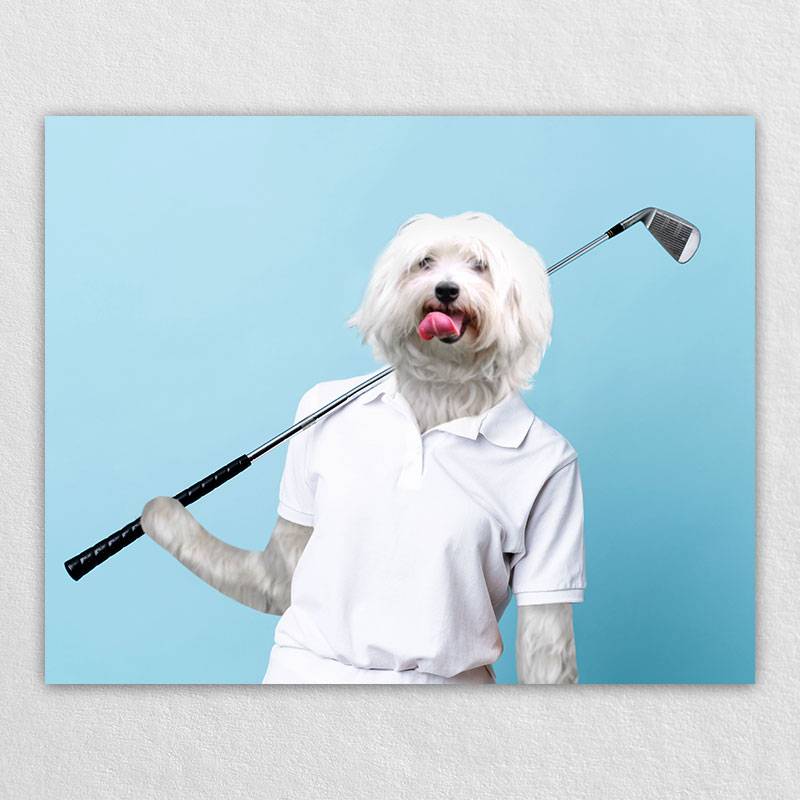 Play Golf Cute Pet Art Dog Prints On Canvas