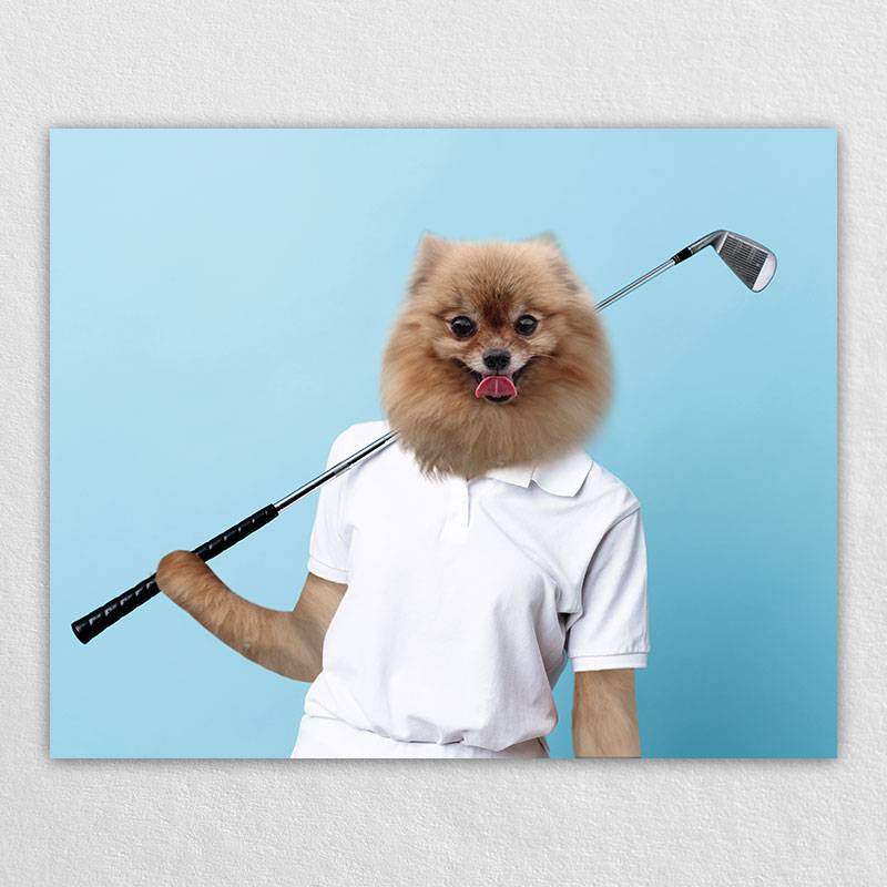 Play Golf Cute Pet Art Dog Prints On Canvas