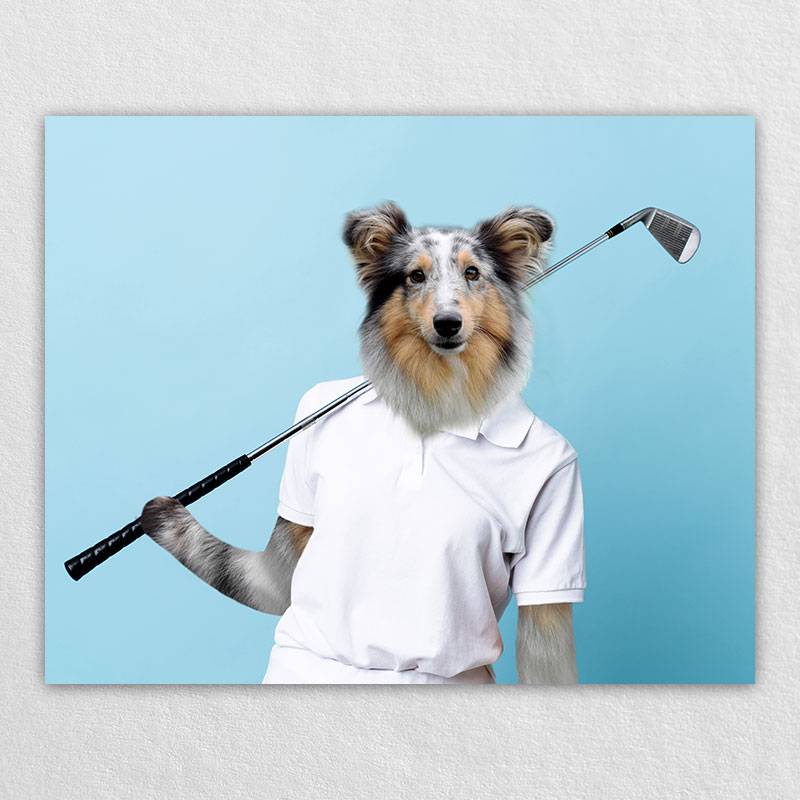 Play Golf Cute Pet Art Dog Prints On Canvas