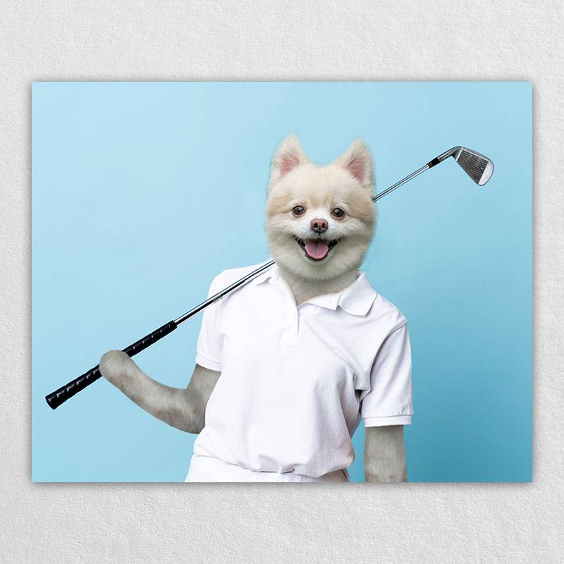 Play Golf Cute Pet Art Dog Prints On Canvas