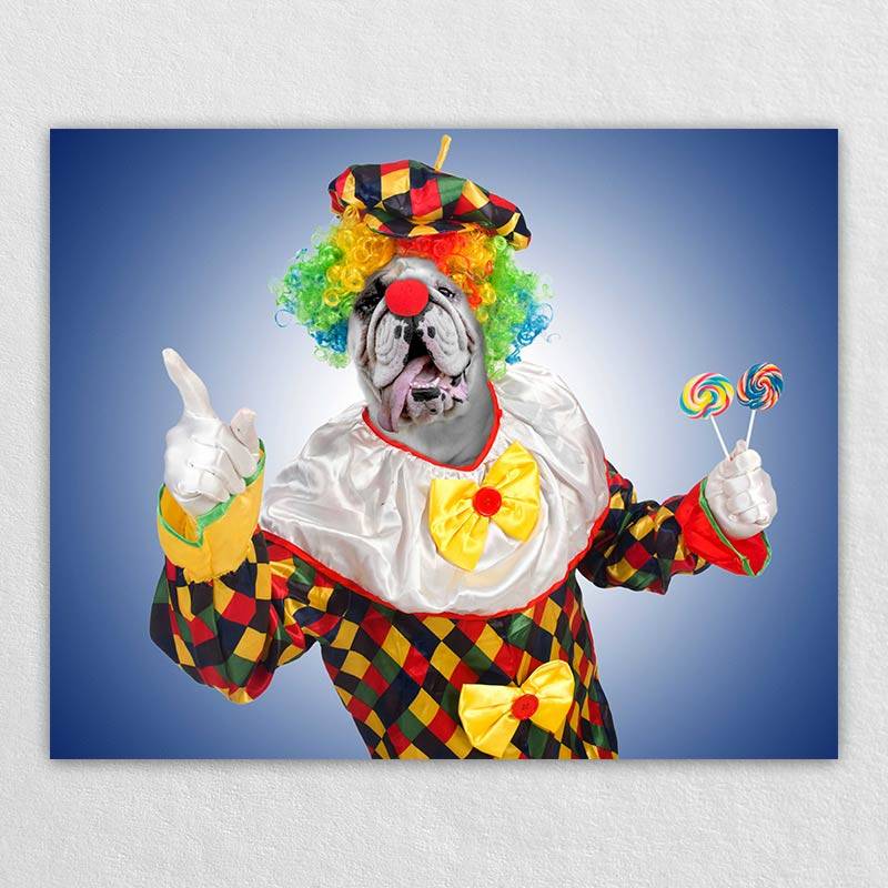 Cute Clown Art Dog Painting Funky Pet Portraits Dog Painting