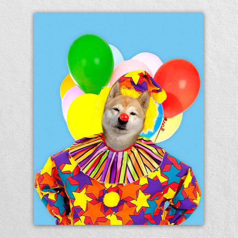 Colorful Clown Animal Portraits Dog Prints Wall Art