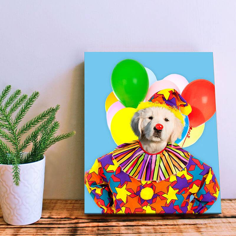 Colorful Clown Animal Portraits Dog Prints Wall Art