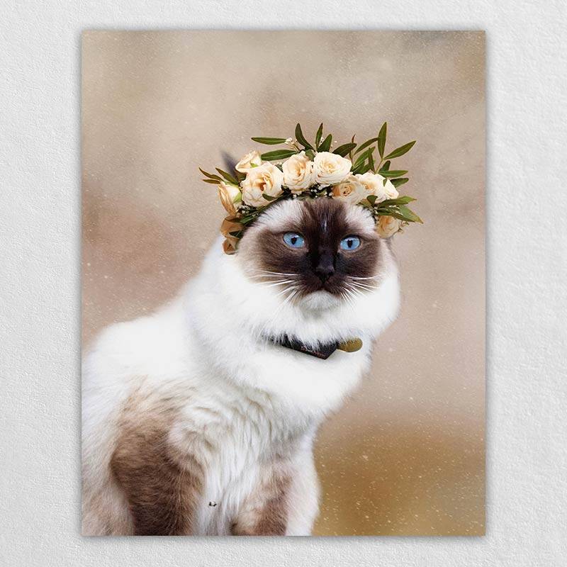 Pet With Flower Crown Animal Canvas Wall Art